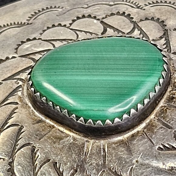 Navajo Malachite Stone Sterling Silver Kerchief Bandana Tie Native American USA - Picture 3 of 11